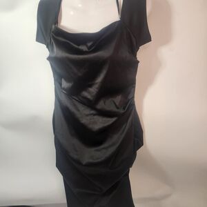 Betsy & Adam Black Asymmetrical Satin Dress Size 10